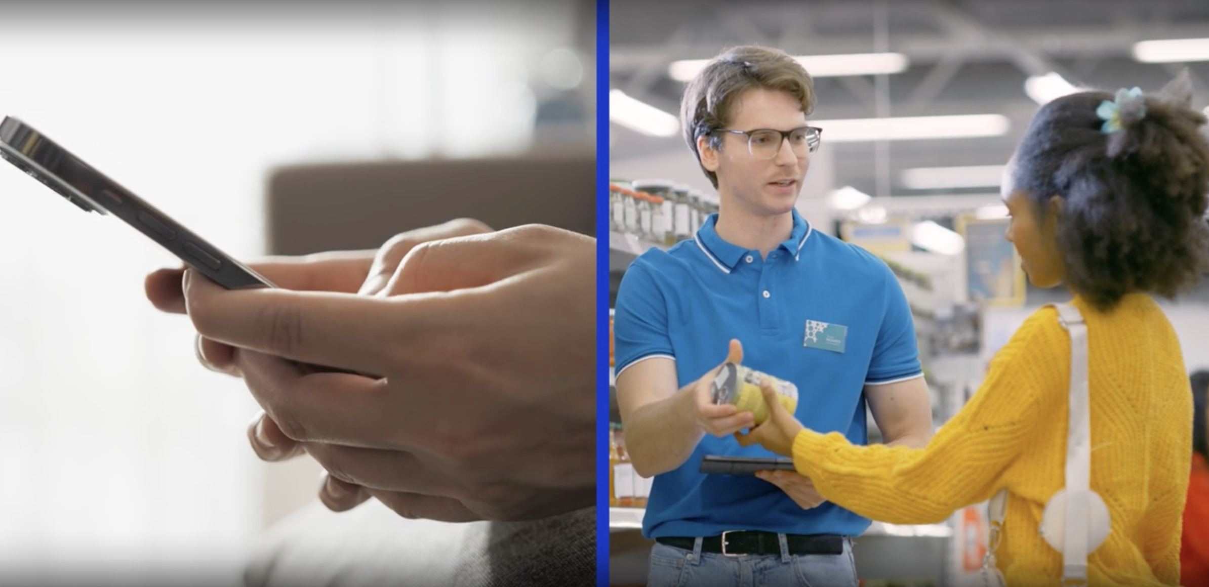 Store employee helping customer